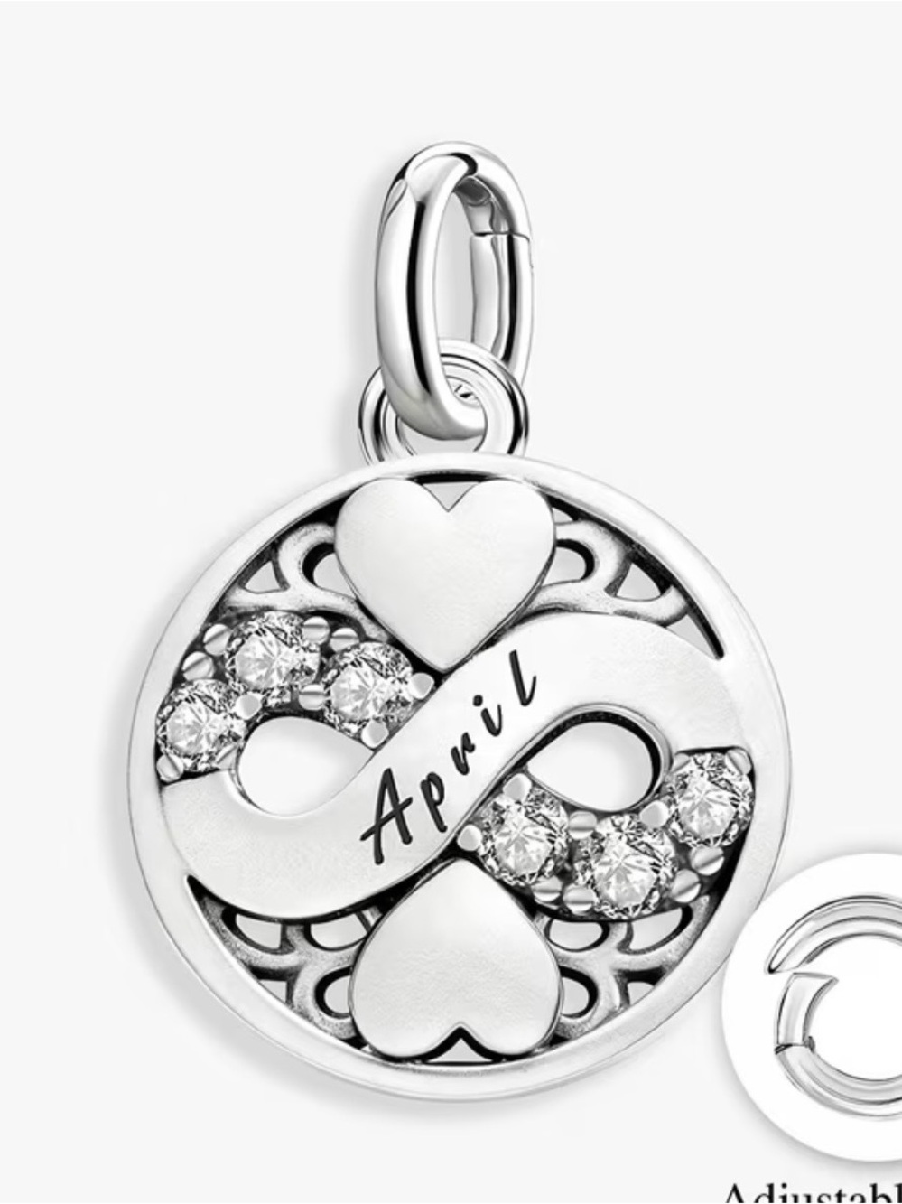 Sterling Silver 'April' Infinity Heart Birthstone Charm Pendant